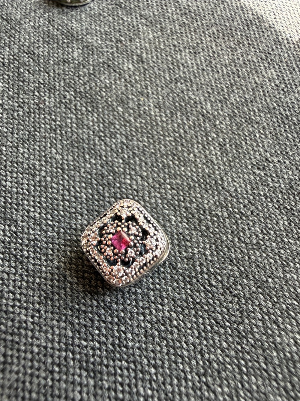 Authentic Pandora Pink Crystal Square Charm Bead